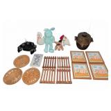 Plush Toys, Brass Pot, Pig Tiles, Trivets