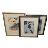 Framed Linfen Huang Prints and Japanese Woodblock