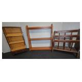 3 Wood Shelving Units and Magazine Rack