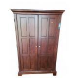 Dark Wood Two-Door Media Cabinet With Shelves