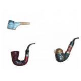 Three Decorative Smoking Pipes Assorted Fin