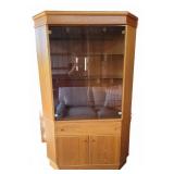 Wood Corner Curio Cabinet W/ Glass Doors & Light