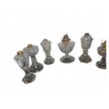 Six Clear Pressed Glass Oil Lamps Assortment