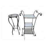 Pair Wrought Iron Glass Top Side Tables