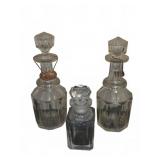 3 Glass Decanters with Stoppers and Labels