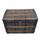 Wood and Metal-Banded Steamer Trunk