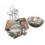 Silver Tone Animal Figurines With Mirror and