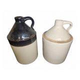 Two Stoneware Jugs with Handles, Chips on Bases