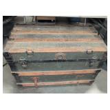 Antique Wood And Metal Steamer Trunk With Contents