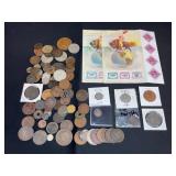 World Coin Lot With Currency and Stamps