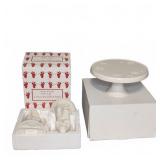 Porcelain Cake Stand And Set Of 2 Lighted Angels