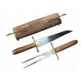 Carving Knife And Fork Set With Wooden Case