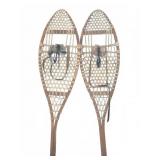 Wood and Rawhide Snowshoes With Leather Bindings