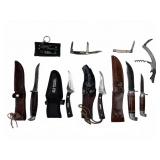 Fixed And Folding Knives Lot With Sheaths