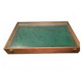 Wood Display Case w/ Glass Top & Green Felt Lining
