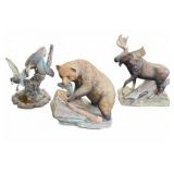 Wildlife Resin & Porcelain Figurines, 3 Pieces
