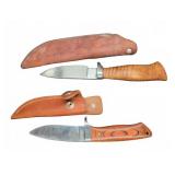 Two Fixed Blade Knives With Leather Sheaths