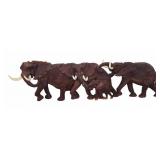 Carved Wood Elephant Family Sculpture with Tusks