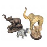 Elephant Figurines Group of Four Mixed Materials
