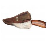 Custom Damascus Fixed Blade Knife with Wood Handle