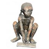 Copper Sculpture of Seated Figure Starting Fire