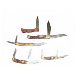 5 Folding Pocket Knives with Jigged Handles
