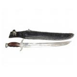 Fixed Blade Knife with Wood Handle and Sheath