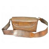 Tooled Leather Shoulder Bag With Strap