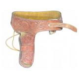 Reyes Tooled Leather Gun Belt and Holster, ~43'L