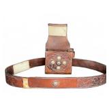 Tooled Leather Belt With Holster Pouch