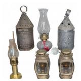 Vintage Metal and Glass Oil Lanterns Lot