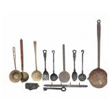 Antique Brass And Cast Iron Kitchen Utensils