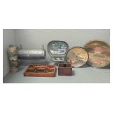 Vintage Painted Bowls, Wood Organizer, Metal