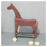 Vintage Wooden Push Toy Horse With Detached Wheels