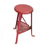 Vintage Red Metal Three-Legged Industrial Stool