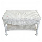 White Wicker Bench With Lower Shelf