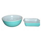 Pyrex Mixing Bowl and 1.5 Qt Baking Dish Aqua