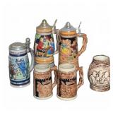 German-Style Beer Steins With Lids and Reliefs