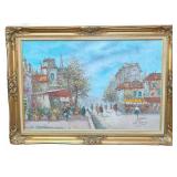 L. Basiet Paris Street Scene Oil Painting Framed