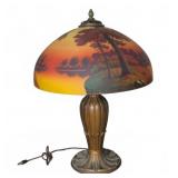 Reverse Painted Glass Lamp With Scenic Landscape