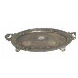 Ornate Silverplated Footed Serving Tray w/ Handles