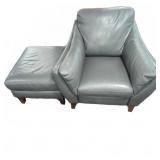 Dark Gray Leather Armchair With Matching Ottoman
