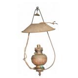 Ornate Metal Hanging Oil Lamp with Shade