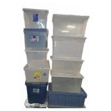 14 Assorted Plastic Storage Bins, Most with Lids