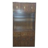 Wood Tall Cabinet w/ Brass Hardware Three Sections