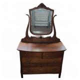Antique Oak Dresser W/ Mirror and Carved Detailing