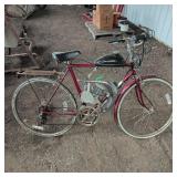 Vintage Red Motorized Bicycle With Gas Engine