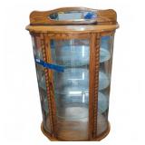 Oak Curio Display Cabinet With Curved Glass Front