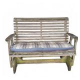 Wooden Slat Outdoor Bench With Striped Cushion