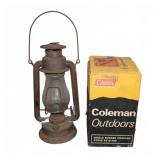 Coleman Propane Stove and Vintage Rusty Lantern